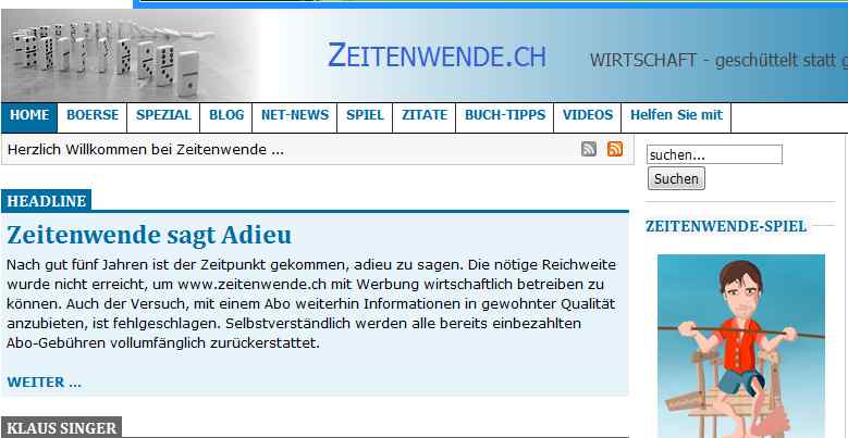 zeitenwende Bedauerliche Nachricht auf Zeitenwende.ch